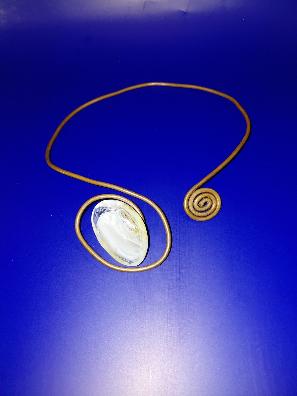 Handcrafted Copper Spiral Pendant Necklace with White Glass Accent